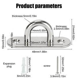 2 Sets Eye Plate Stainless Steel Cover Plate M5 Mast Plate with Eyelet Durable Wall Mount Clamp Hook 304 Stainless Steel