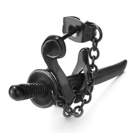 Stainless Steel Black Chain Sword Scabbard Stud Earrings for Man, 2pcs