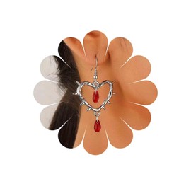 Xmsrn Vintage Barbed Wire Brambles Heart Love Earrings Red Ruby Teardrop Earrings Waterdrop Bead Earrings Hollow Thorns Heart Stud Earrings for Women