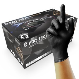 UNIGLOVES PRO.TECT Black Diamond HD, Nitrile Disposable Gloves, Beaded Cuff, Diamond Textured, Extra Strong and Maximum Protection, Touchscreen, Size M