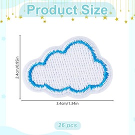 PLIGREAT 26 Pcs Small Clouds Patches, Mini Cartoon Cloud Iron Sew On Embroidered Sticker Blue Edges Repair Appliques for Clothes Hats Bags DIY Craft Decoration