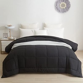 BedTreat Down Alternative Comforter with Corner Tabs - All Season Quilted King Size 240 GSM Black Comforter, Machine Washable Microfiber Bedding