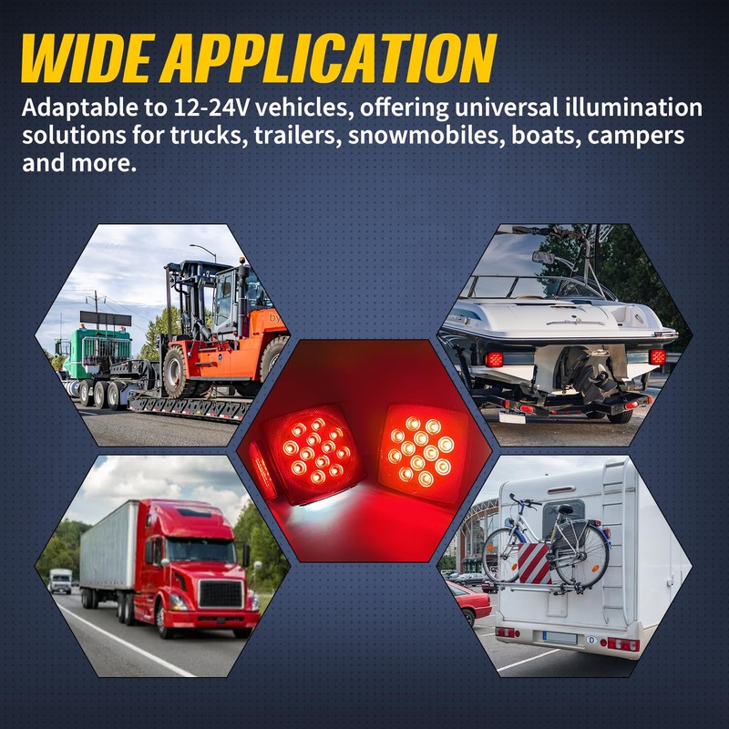 Aila Complete LED Trailer Light Kit, Submersible IP68 LED Stop