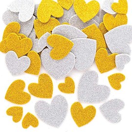 Baker Ross AX309 Gold & Silver Glitter Heart Foam Stickers - Pack of 150, Kids Stickers, Ideal for Children's Arts and Crafts Projects, Great for Card Making and Scrapbooking