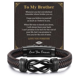 MEALGUET To My Brother Bracelet Gift - Brown Braided Leather Infinity Knot Bracelet Engraved Letter Love My Brother, Son Gifts from Mom Dad, Mens Son Gift for Birthday Christmas Graduation