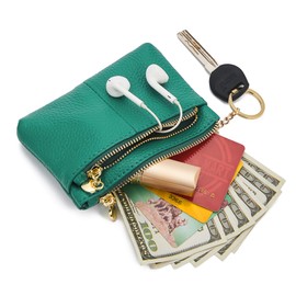 ZOOEASS Coin Purse Women Genuine Leather Mini Zip Purse With Key Ring Triple Zipper Card Holder Wallet (Jade)