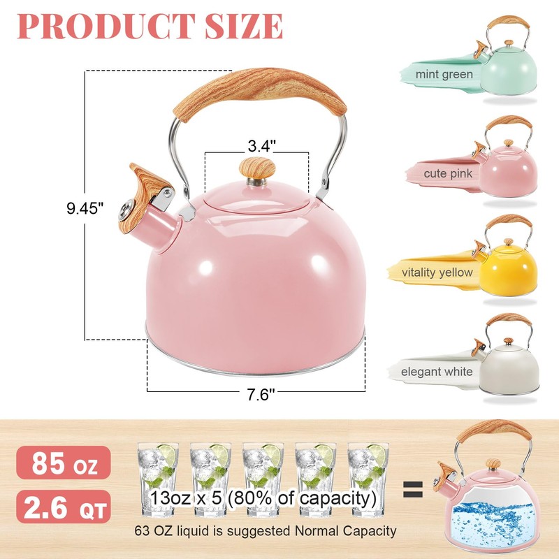 GGC Tea Kettle for Stove Top, 85OZ/2.6QT Whistling Tea Kettles