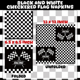 50 Pack Black and White Checkered Flag Party Napkins 6.5 x 6.5 Inch Racing Car Theme Napkins for Birthday Party Supplies Race Car Disposable Paper Napkins for Kids Baby Shower Party Decorations Favors