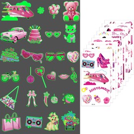 Glow in The Dark Pink Temporary Tattoos 90+PCS(10 Sheets) Pink Temporary Tattoos for Women Pink Birthday Party Supplies Party Favors Cute Decorations Party Décor
