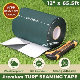 Linghou Turf Seam Tape for Artificial Grass 12" x 65.6' High Bonding Adhesive for Jointing Fake Lawn Synthetic Turf Pet Rugs and Outdoor Grass Carpets