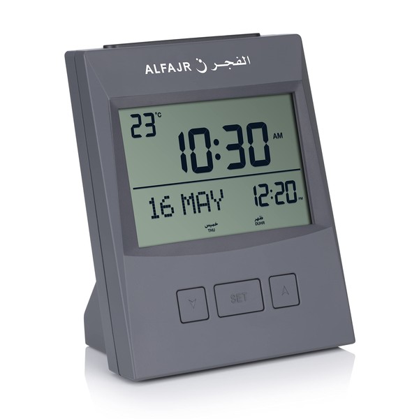 ALFAJR Azan Clock CS-13 Automatic Athan Prayer Alarm Table Clock, Grey