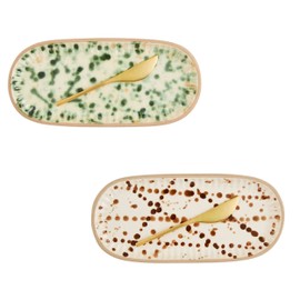 Mud Pie Splatter Dish Set, Green, plate 4" x 9" | spreader 5 1/2"