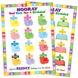 BeYumi 2Pcs Christian Happy Birthday Posters Birthday Charts for Classroom Birthday Calendar Bulletin Board Set Sunday School Faith Religious Chalkboard Wall Decor Back to School Teaching Supplies