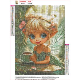 MXJSUA Fairy Diamond Painting Sets for Adults, DIY Embroidery Girls Diamond Art Painting Full Set, Coffee Diamond Painting Sets, Cross Stitch Painting for Beginners, 30 x 40 cm