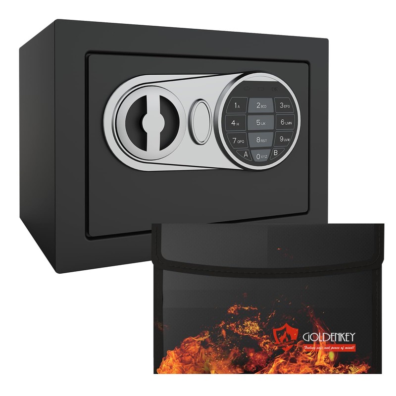 Goldenkey Small Safe with Fireproof Bag, Digital Mini Money Safe