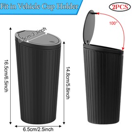 TZEKING Pack of 2 Car Bin with Lid, Small Car Rubbish Bin with 5 Rolls of Bin Liners, Portable Mini Rubbish Bin, Car Drink Holder, Rubbish Bin, Waterproof and Odour-Proof for Cars, Home, Office