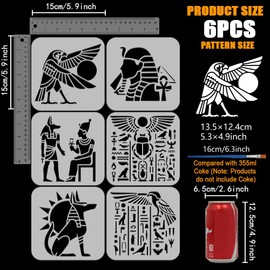 FINGERINSPIRE 6Pcs Egyptian Patterns Stencil with Brush 5.9x5.9 Inch Reusable Ancient God Anubis Stencil Egyptian Divine Birds Stencils Plastic Painting Templates for DIY Wall Art Craft Projects