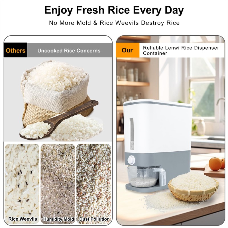 Rubtlamp 22.5-25 Lbs Gray Rice Dispenser, Rice Container with Lid,