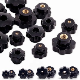 Mardatt Thru Hole Star Knobs Nuts Assortment Black Plastic Handle Clamping Knobs Brass Female Thread (Assorted Sizes x 32pcs)