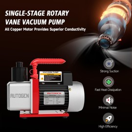 4CFM Rotary Vane HVAC Vacuum Pump 5 Pa 1/3HP AC R410a 1/4" Flare Inlet Port, 1-Stage for HVAC/AUTO AC Refrigerant Recharging, Degassing Wine, Milking Cow, Food Processing
