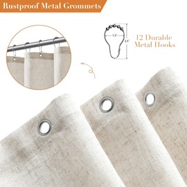 Nanspring Linen Shower Curtain 72 Inch Long Boho Farmhouse Fabric Natural Cream Beige Shower Curtains Set with Hooks for Bathroom Neutral Cloth Modern Cottage Core Waterproof Bath Decor 72x72, Ivory