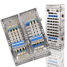 Premium Dental Double-Ended Composite Glass Ionomer Amalgam Filling Instruments Kit - Set of 7 - Gold Titanium with Sterilization Cassette by Cynamed