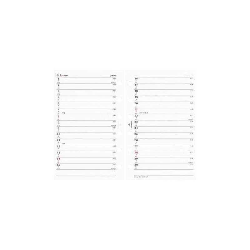 2026 Mini 6 Hole Size Monthly Diary Vertical Personal Organizer