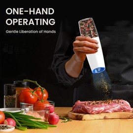 BELRIGO Rechargeable Salt And Pepper Grinder Set with LED Light, Automatic Electric Gravity Salt And Pepper Shakers Set, No Battery Needed, Adjustable Roughness, 2 Pack (White)