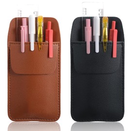 JIEYAO 2 Pcs PU Leather Pocket Protector, Pen Organizer for Men Shirt Leather Pen Protect Holder Can Hold 4 Pens Pencil Pouch for Lab Coats(Brown+Black)