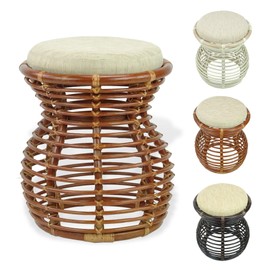 Milan Handmade Natural Rattan Wicker Ottoman Stool Vanity Bedroom Fully Assembled Colonial (Light Brown)