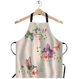 WONDERTIFY Butterfly Apron,Colorful Butterflies Flying Around The Beautiful Flowers Bib Apron with Adjustable Neck for Men Women,Suitable for Kitchen Cooking Waitress Chef Grill Bistro Baking Apron