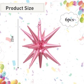 6 Pcs Pink Star Foil Balloons One-Piece 14-Pointed Star Balloons 4D Starburst Cone Mylar Balloons 22inch Christmas Birthday Wedding Wedding Anniversary Party Supplies(Pink)