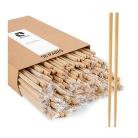 LOROTOCO 50 Pairs Chopsticks Disposable Reusable 9.5" Individually Wrapped Bulk Premium Quality