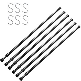 6 Pack Curtain Rods For Windows 28 to 48 Inch Spring Tension Rod Adjustable Metal No Drill Curtain Rod for Windows, Shower, Door, Kitchen (Black, 6 Pack ）