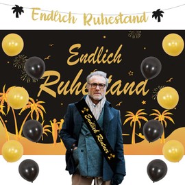 Retirement Decorations Black and Gold, Endlich Ruhestand Banner Sash Balloons Backdrop for Happy Retirement Decorations Men Women
