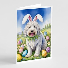Caroline's Treasures DAC5091GCA7P Komondor Easter Egg Hunt Greeting Cards Pack of 8 Blank Cards with Envelopes Whimsical A7 Size 5x7 Blank Note Cards