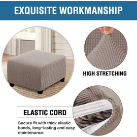 ADPON Square Ottoman Covers Ottoman Slipcovers Folding Storage Stool Protector Elastic Bottom Stretch High Spandex Small Checks Jacquard Fabric (Medium,Taupe)