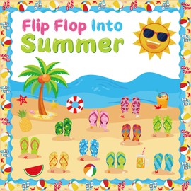 Summer Beach Bulletin Board Decorations Set Flip Flop Paper Cutouts Summer Decorations for Classroom Office May June Library Bulletin Board Decor for Wall Door Home Teacher Supply 61 PCS