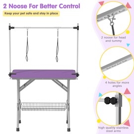 Lyromix Dog Grooming Table, Adjustable Large Pet Drying Desktop, Foldable Bathing Desk with Arms, Noose, Mesh Tray, Maximum Capacity Up to 330Lb