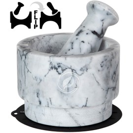 Laevo White Marble Mortar and Pestle Set - Heavy Duty Stone Spice Grinder - 2.1 Cup Capacity, 5.5-Inch Reversible Mortar and Pestle Set for Guacamole, Pesto, Spices - Large