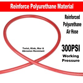YOTOO Reinforced Polyurethane Air Hose 1/4" Inner Diameter by 100' Long, Flexible, Heavy Duty Air Compressor Hose with Bend Restrictor, 1/4" Swivel Industrial Quick Coupler and Plug, Red