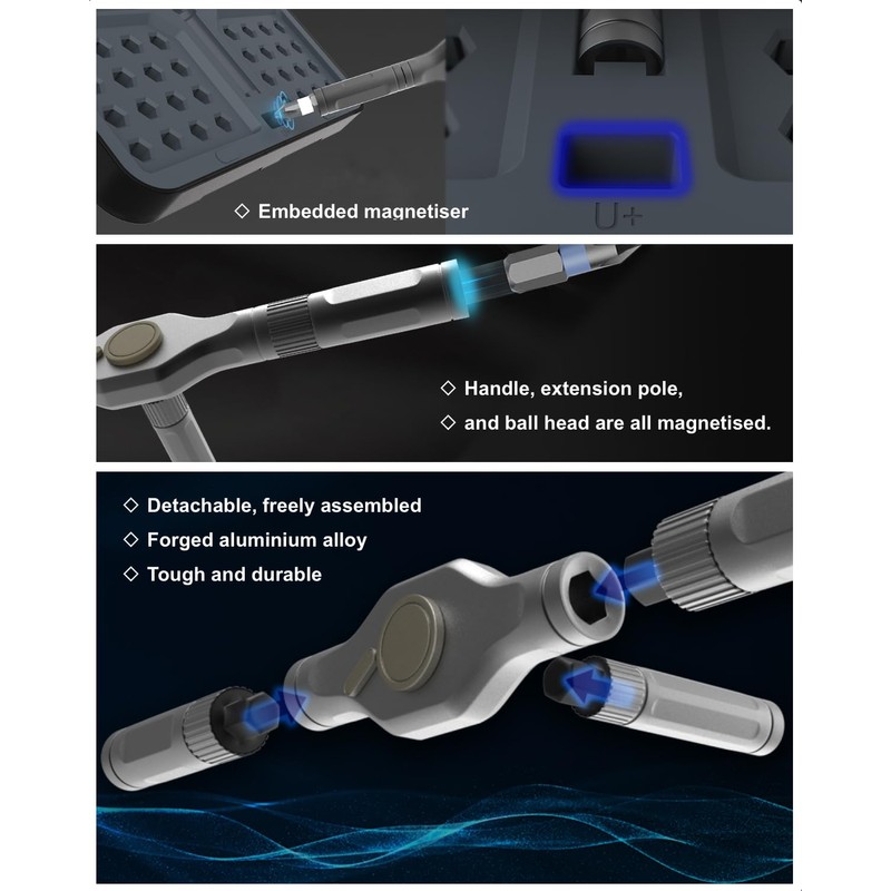 24-in-1 Magnetic T-Handle Ratchet Screwdriver Set, 24 S2 Bits