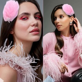 Swan Feather Hair Clips Ostrich Pearl Flower Rhinestone Hairpins for Women Party Bride Wedding Hair Accessories Headpiece (Pink)