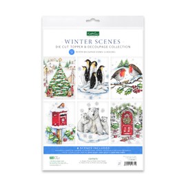 Katy Sue Winter Scenes Die Cut Topper & Die Cut Decoupage Collection. 14 Pre-Cut Decoupage Paper Sheets for Christmas Card Making Supplies to Make 24 Christmas Scenes