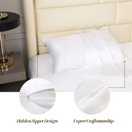Ethlomoer Natural Pure Silk Pillowcase for Hair and Skin, Both Side Mulberry Silk, Hypoallergenic, 600 Thread Count, Luxury Smooth Pillowcase with Hidden Zipper, 50 x 75 cm 1pc, White