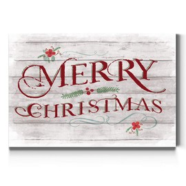 Renditions Gallery Merry Christmas Wall Art, Faux Wood Sign Design Artwork, Red & Green, Festive Decorations, Premium Gallery Wrapped Canvas Decor, Ready to Hang, 18 in H x 27 in W, Made in America