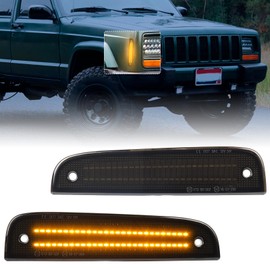 FetonAuto Amber LED Front Side Marker Lights for Jeep Cherokee XJ Chassis 1997-2001, Bumper Corner Parking Signal Accessories, Smoked Black Lens Amber Lighting