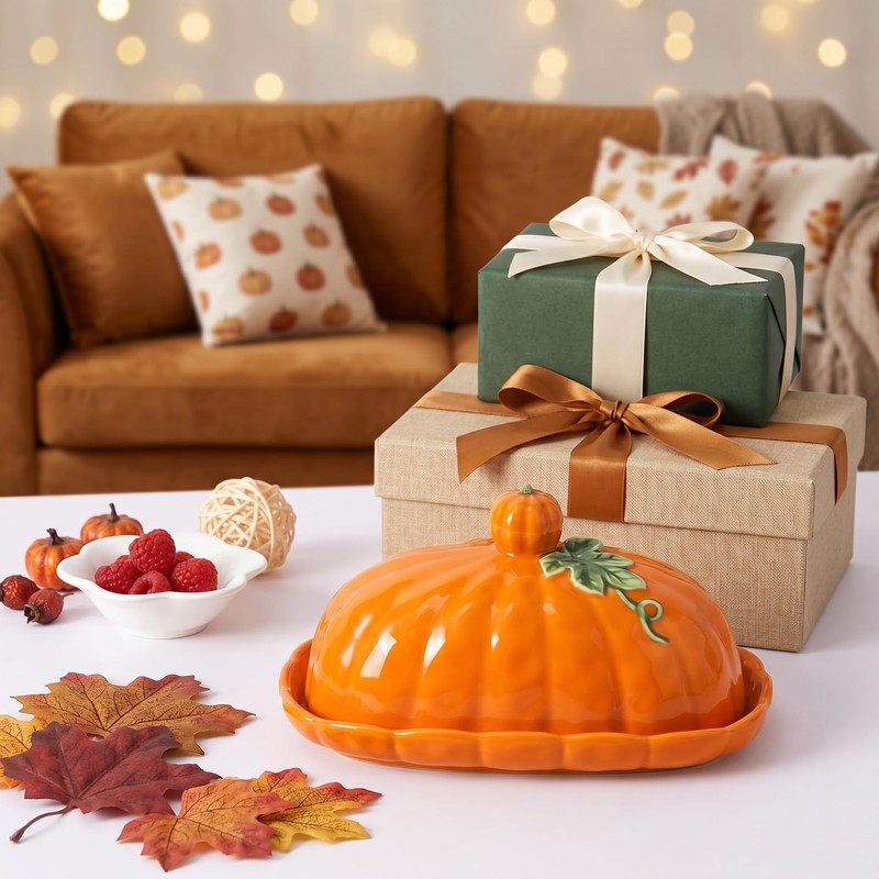 Pumpkin Butter Dish with Lid,Multi-Purpose Pumpkin Shaped Butter Dish &