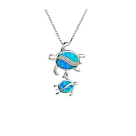Yocoyee Starfish Turtle Necklace Earrings Jewelry Set with Blue Purple Opal Ocean Sea Animal Beach Jewelry for Women-Tow Turtle Necklace