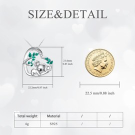 Koala Necklace 925 Sterling Silver Koala Bear Heart Pendant Necklaces Animal Love Jewellery Gifts for Women